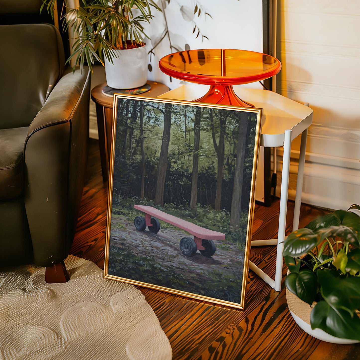 Pink Bench Waits In Forest Shade