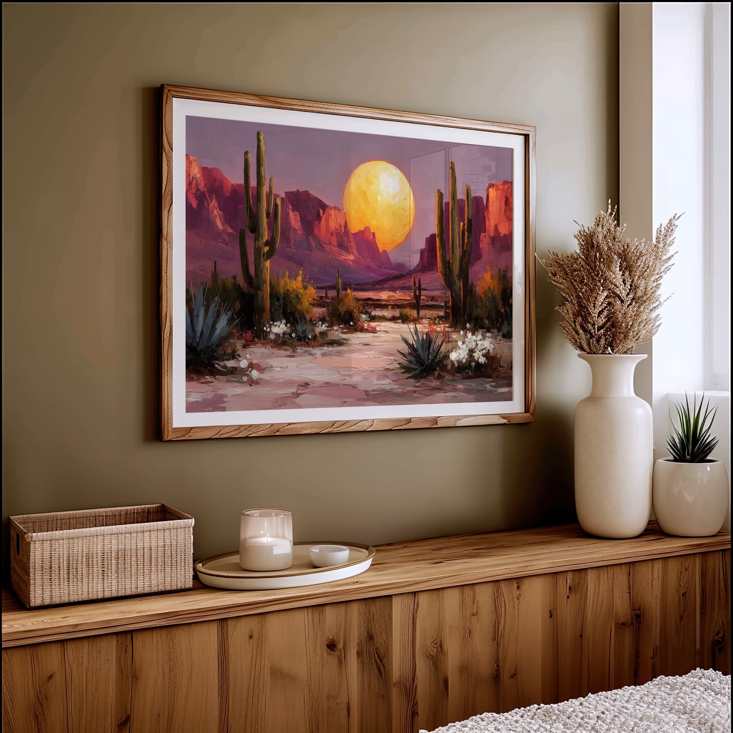 Saguaros Dance Under Golden Moonrise