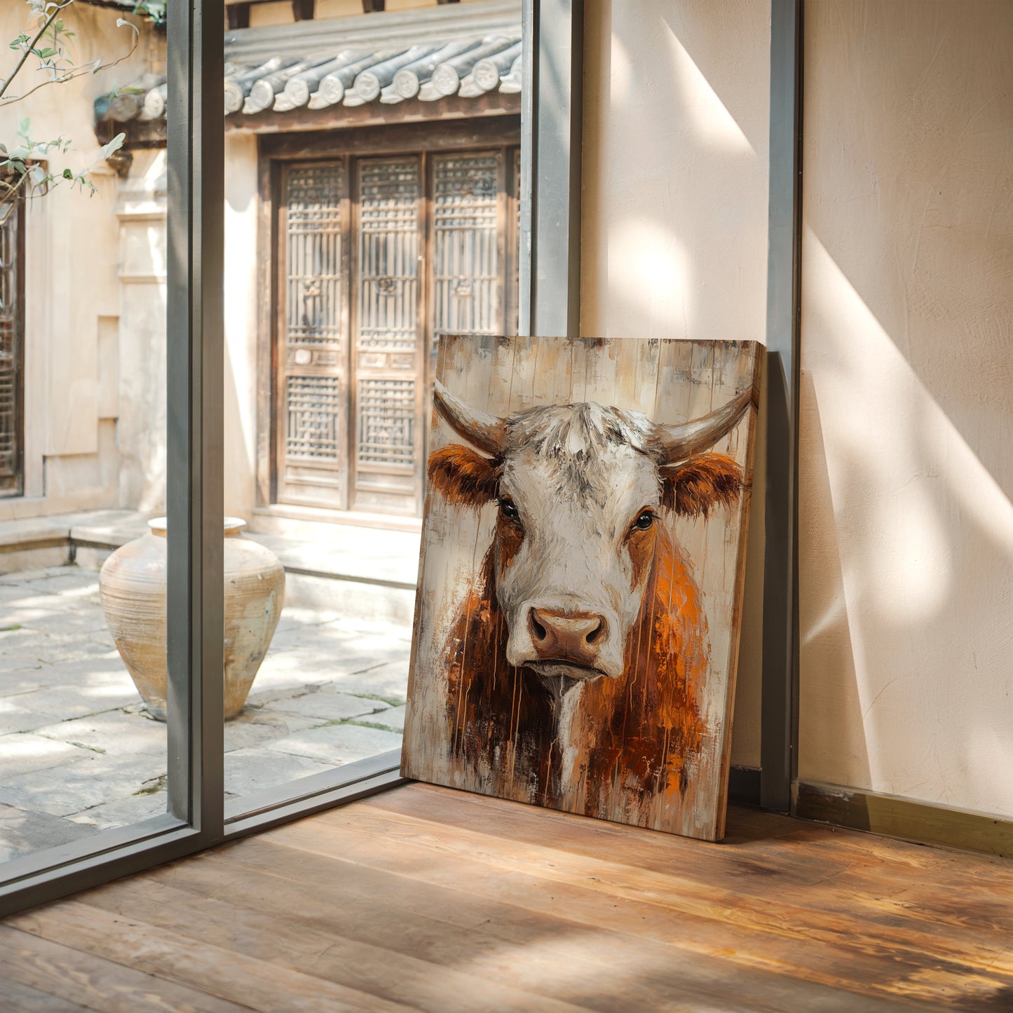 Sunset Longhorn on Weathered Wood