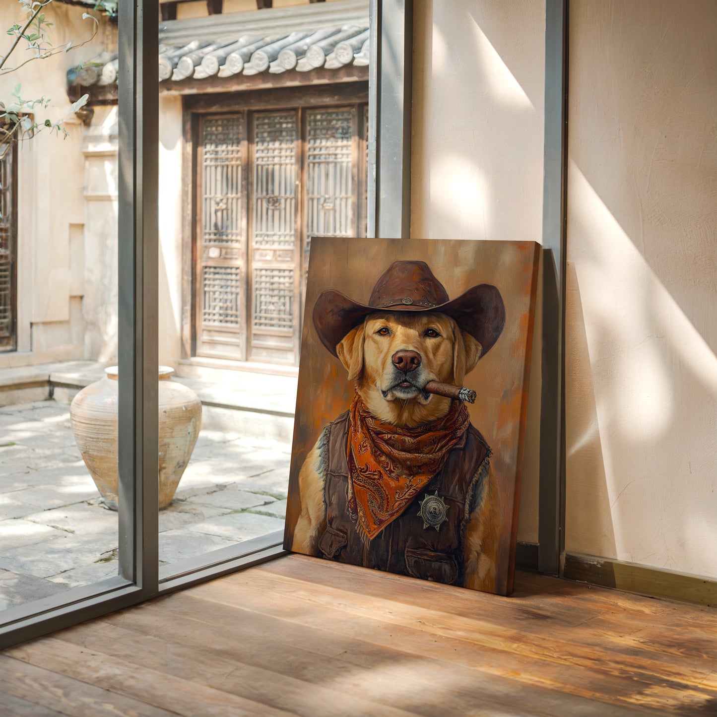 Golden Retriever Sheriff with Western Swagger