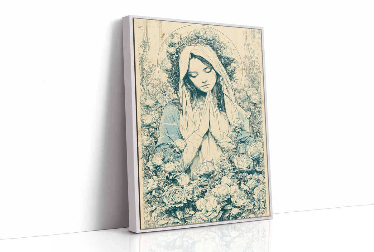 Madonna in Roses — Blue Wash Devotional Engraving