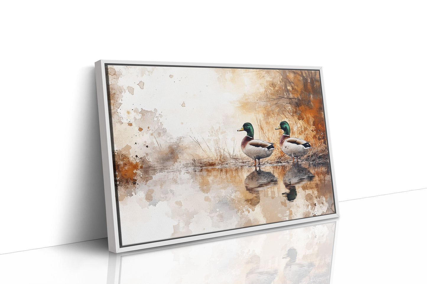 Autumn Pond Mirrors Twin Mallards