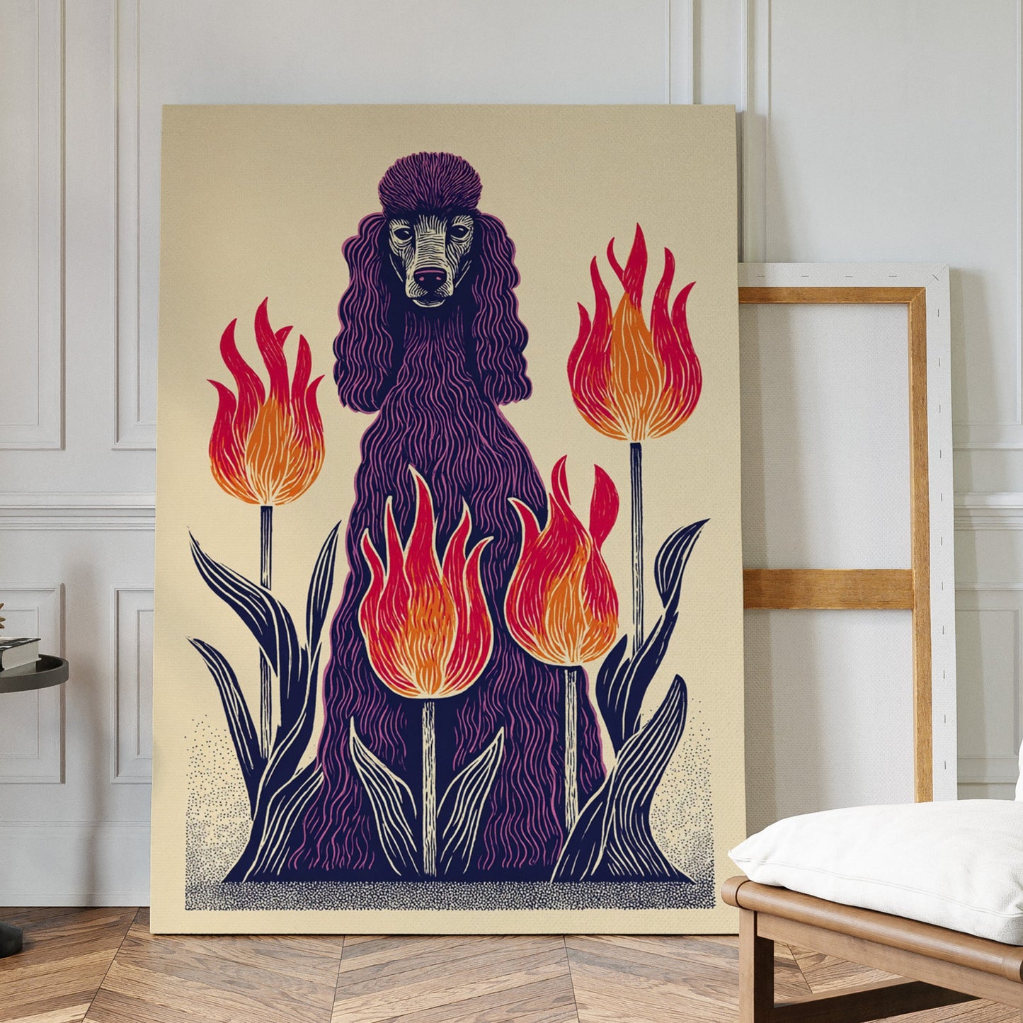 Poodle Amidst Fiery Blooms