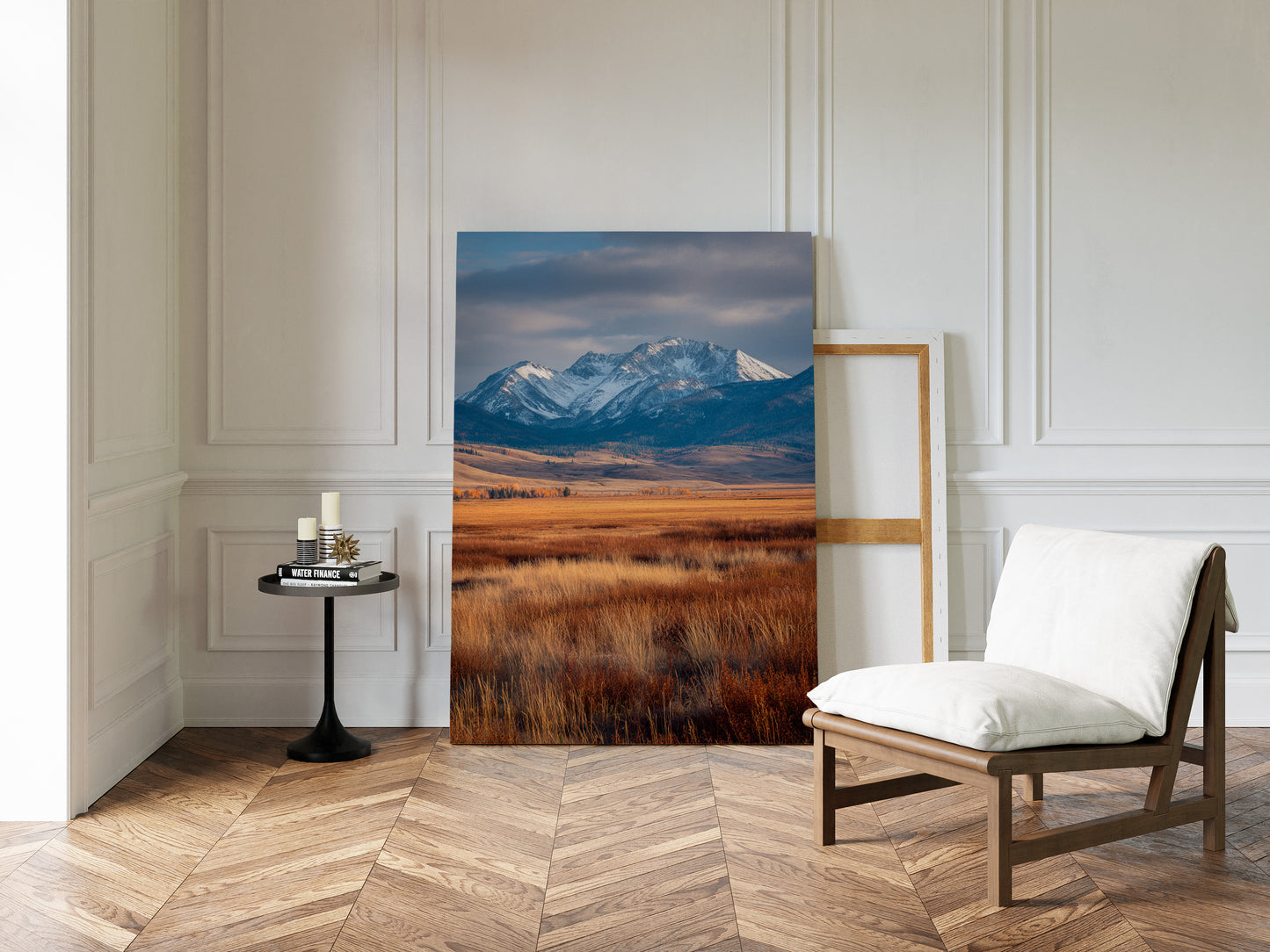 Golden Grasses Beneath Snowy Peaks
