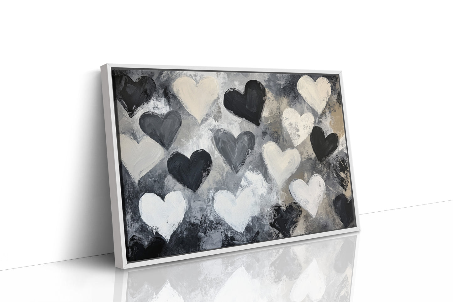 Hearts Dance Through Monochrome Mist