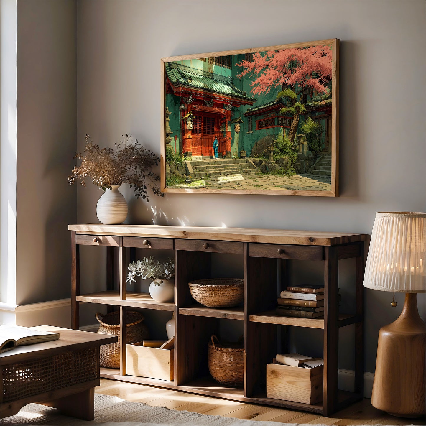Cherry Blossoms Guard Ancient Temple Gates
