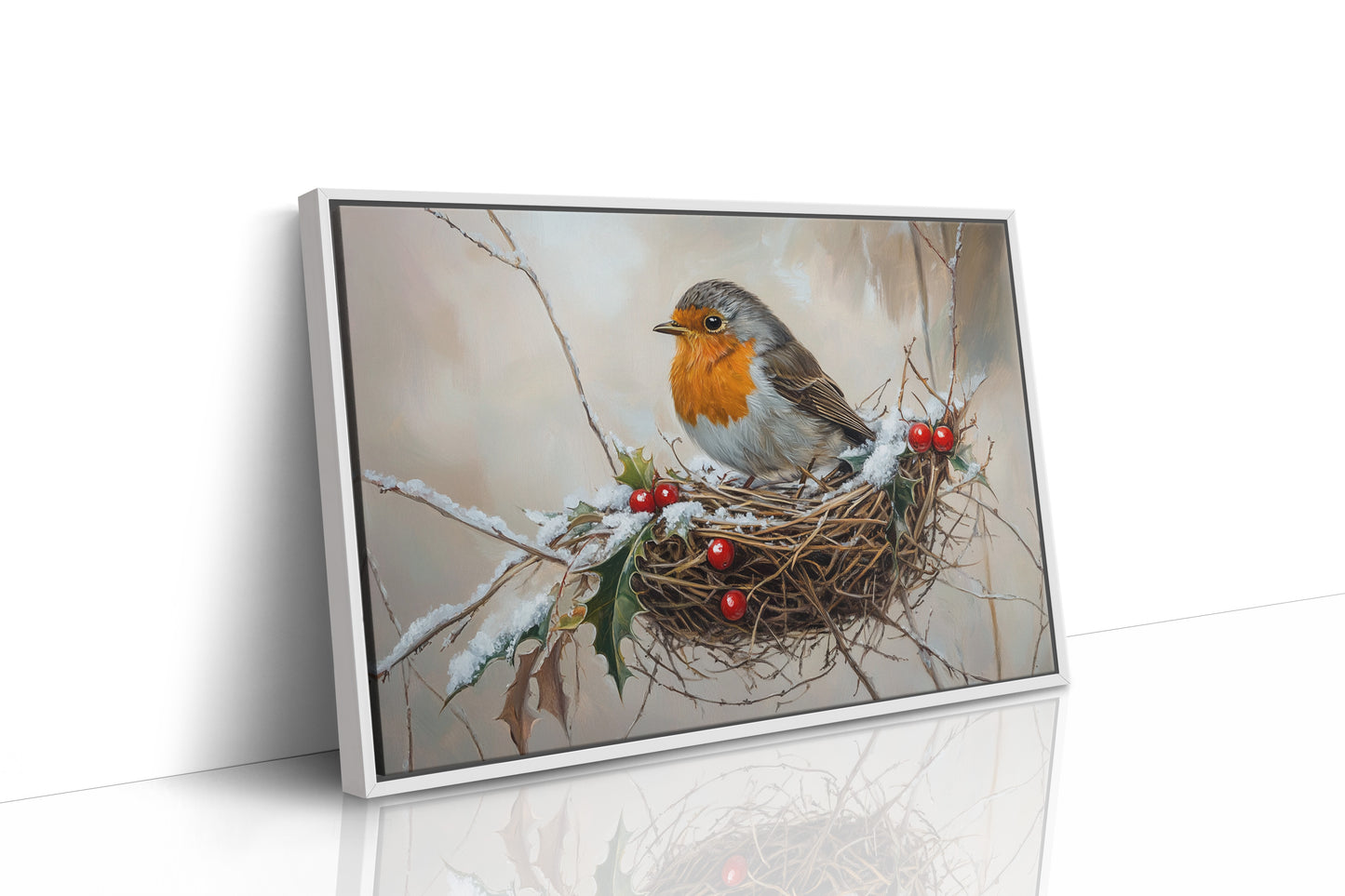 Winter Robin Perches Among Holly