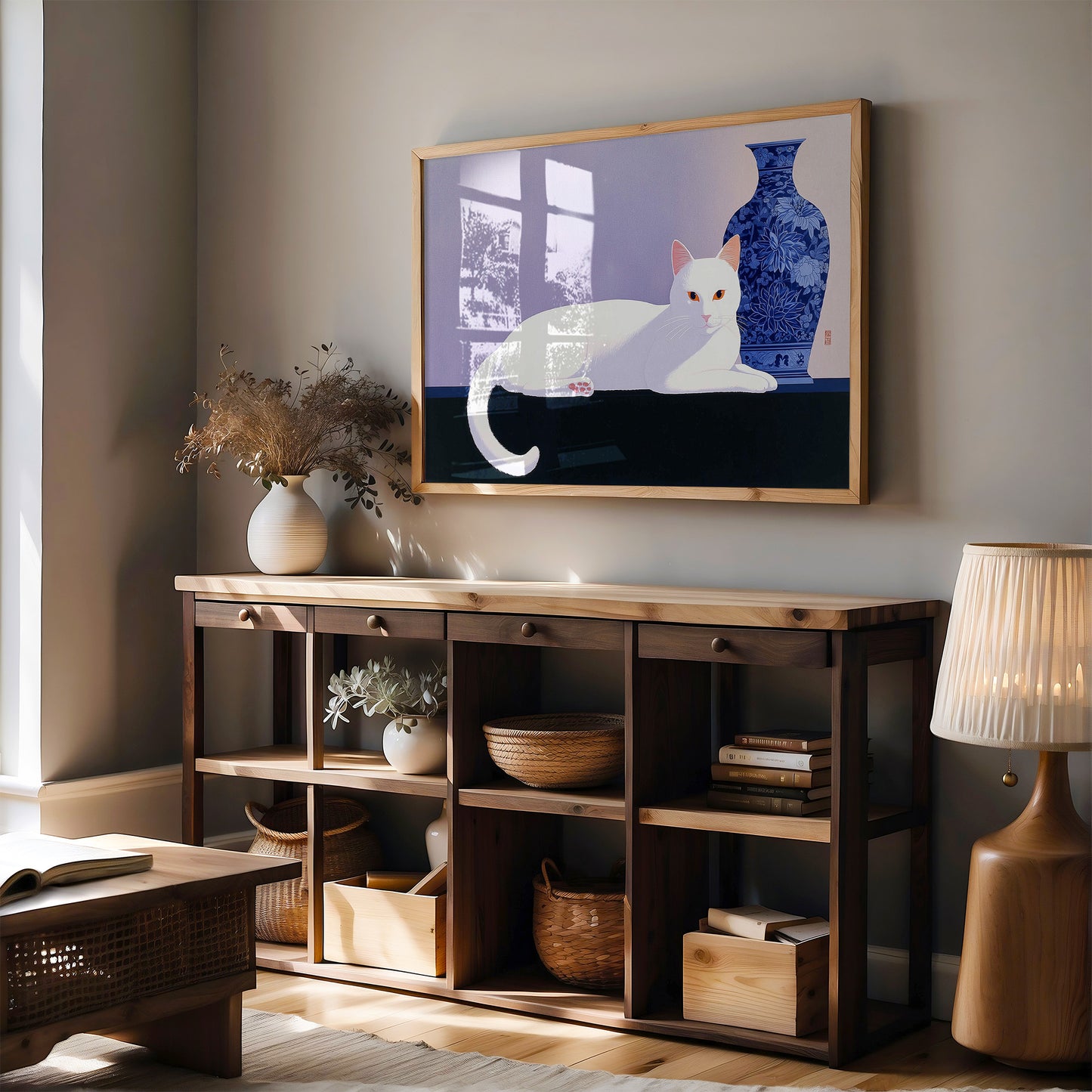 White Cat Meets Ming Dynasty Blue