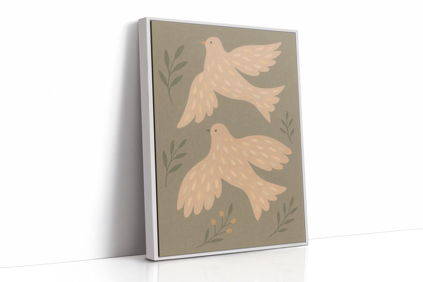 Blush Doves in Olive Sky