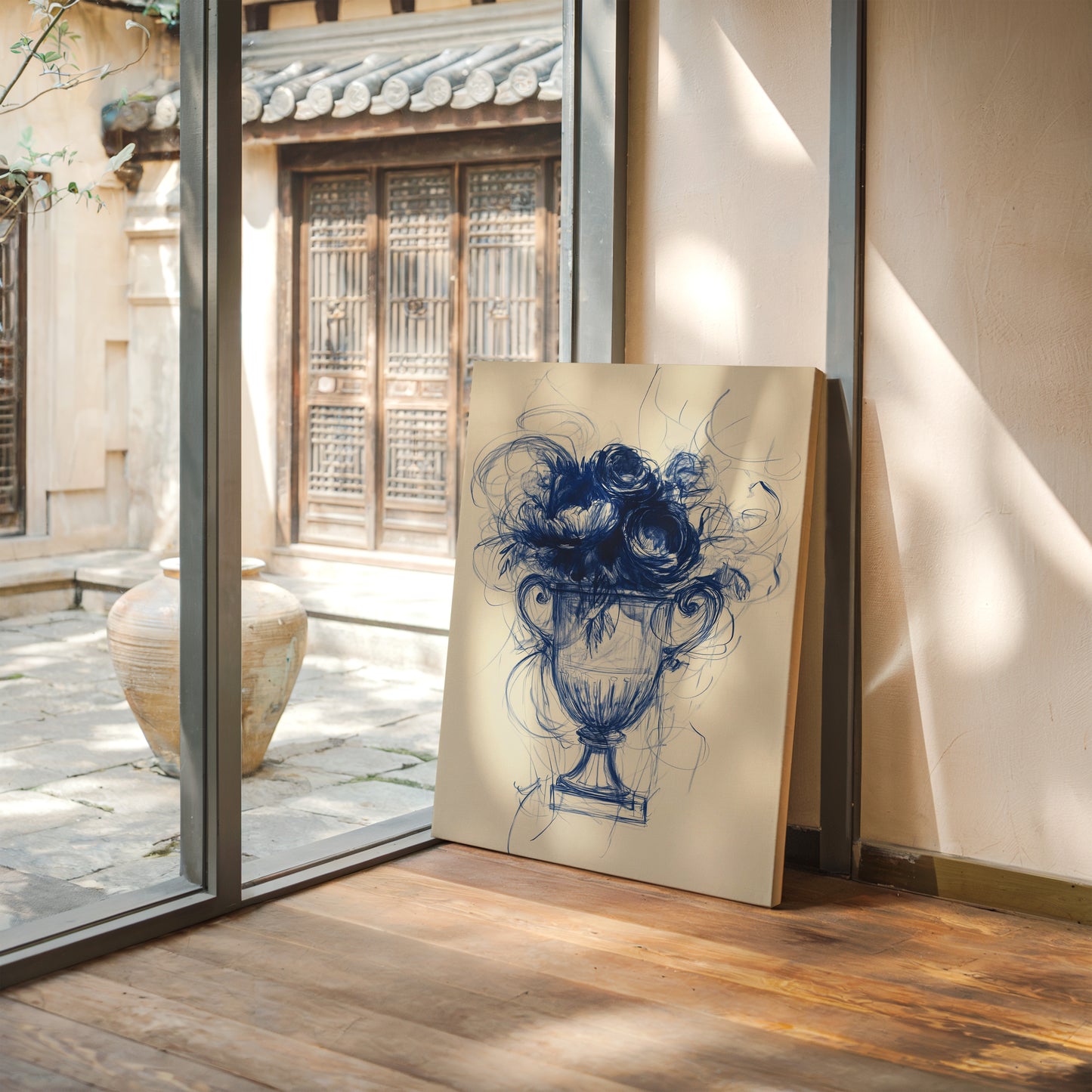 Indigo Roses Dance In Crystal Urn