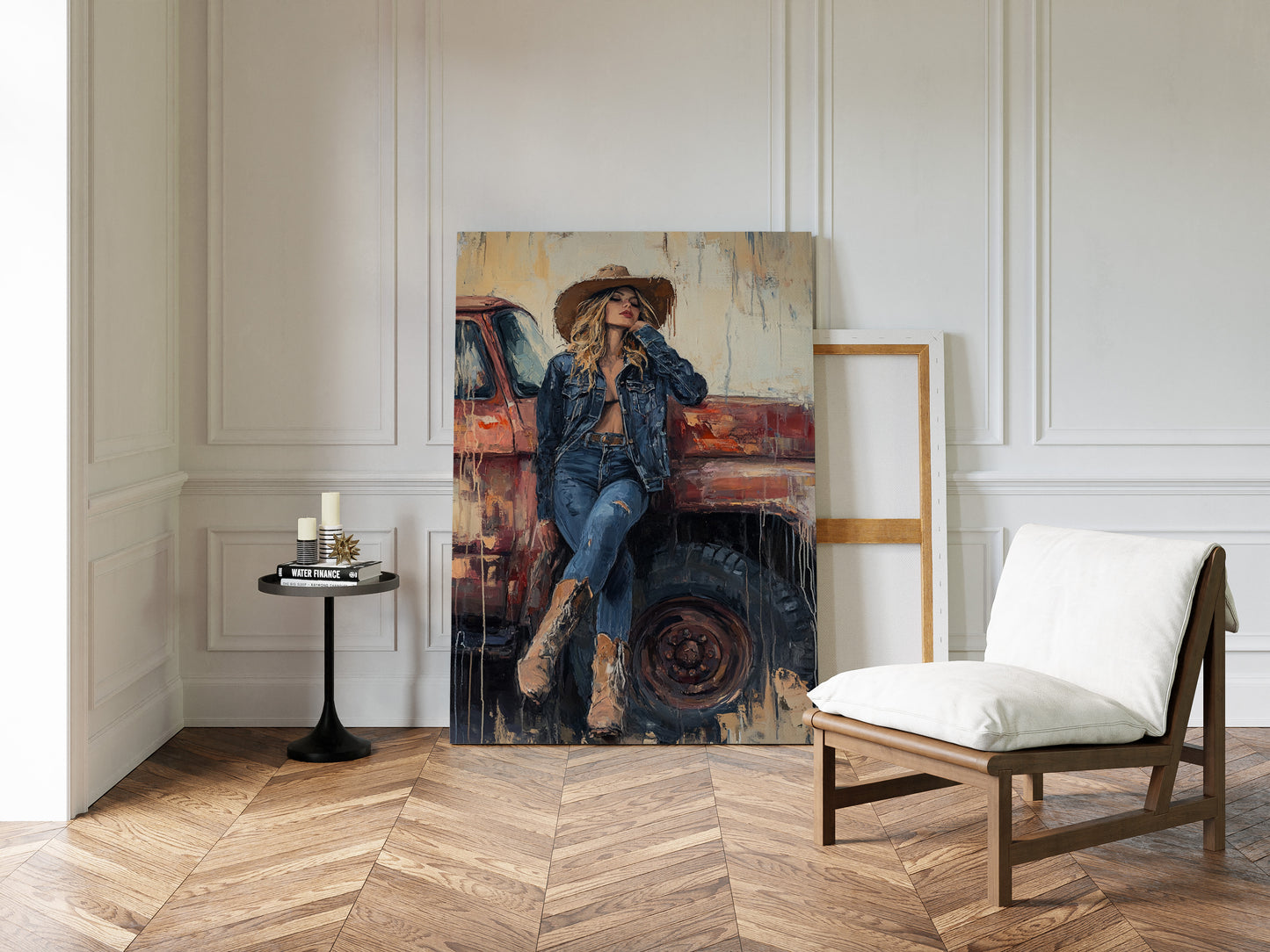 Denim Cowgirl by the Rusted Truck