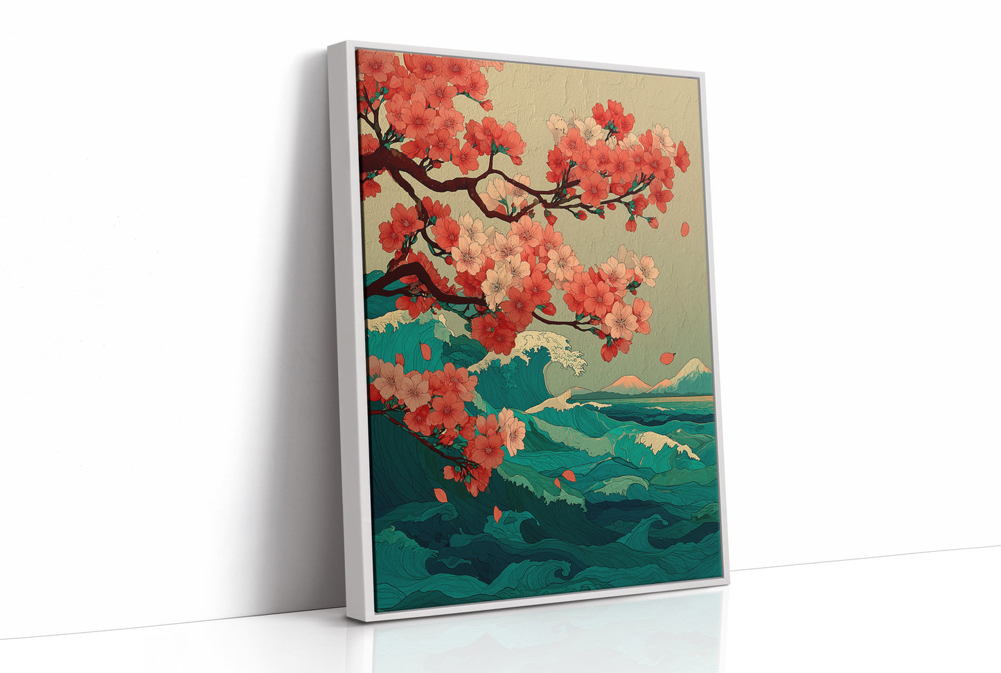 Cherry Blossoms Dance Above Emerald Seas