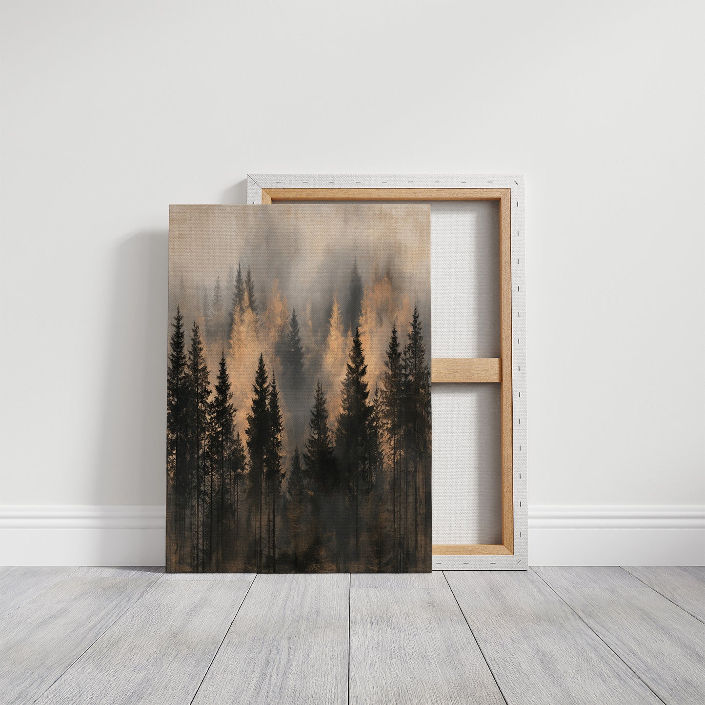 Pines Rising Through Amber Mist