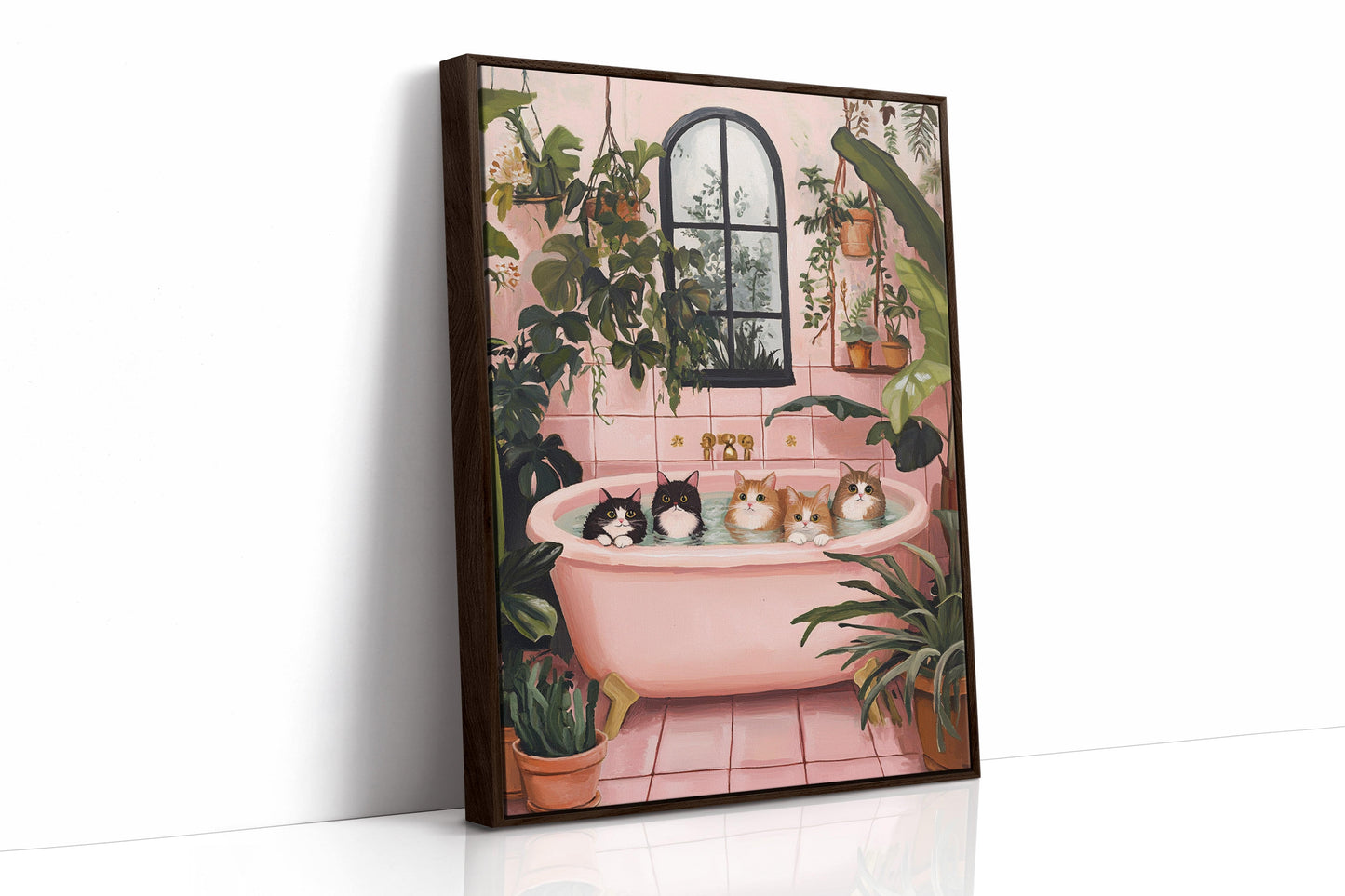 Cat Spa Day – Funny Cat Wall Art, Pink Bathtub Aesthetic, Cozy Home Decor