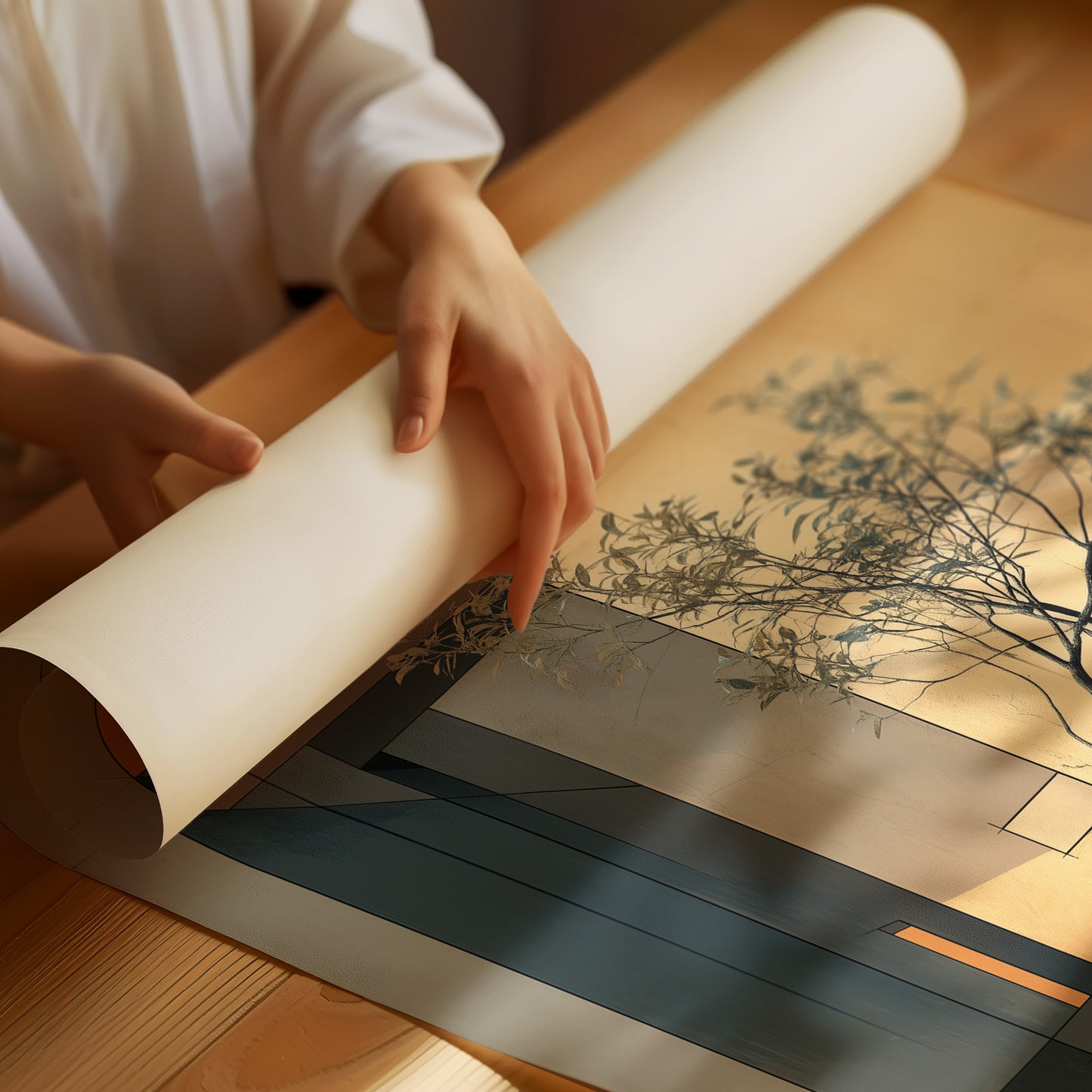 Red Vase Holds Geometric Sunlight