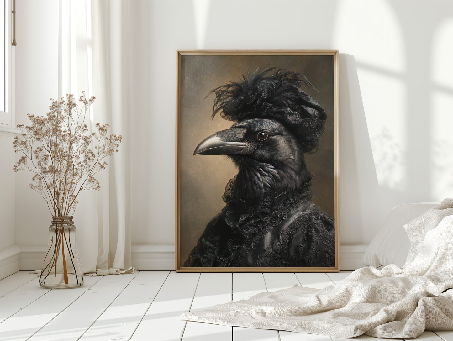 Elegantly Dressed Raven in Lace