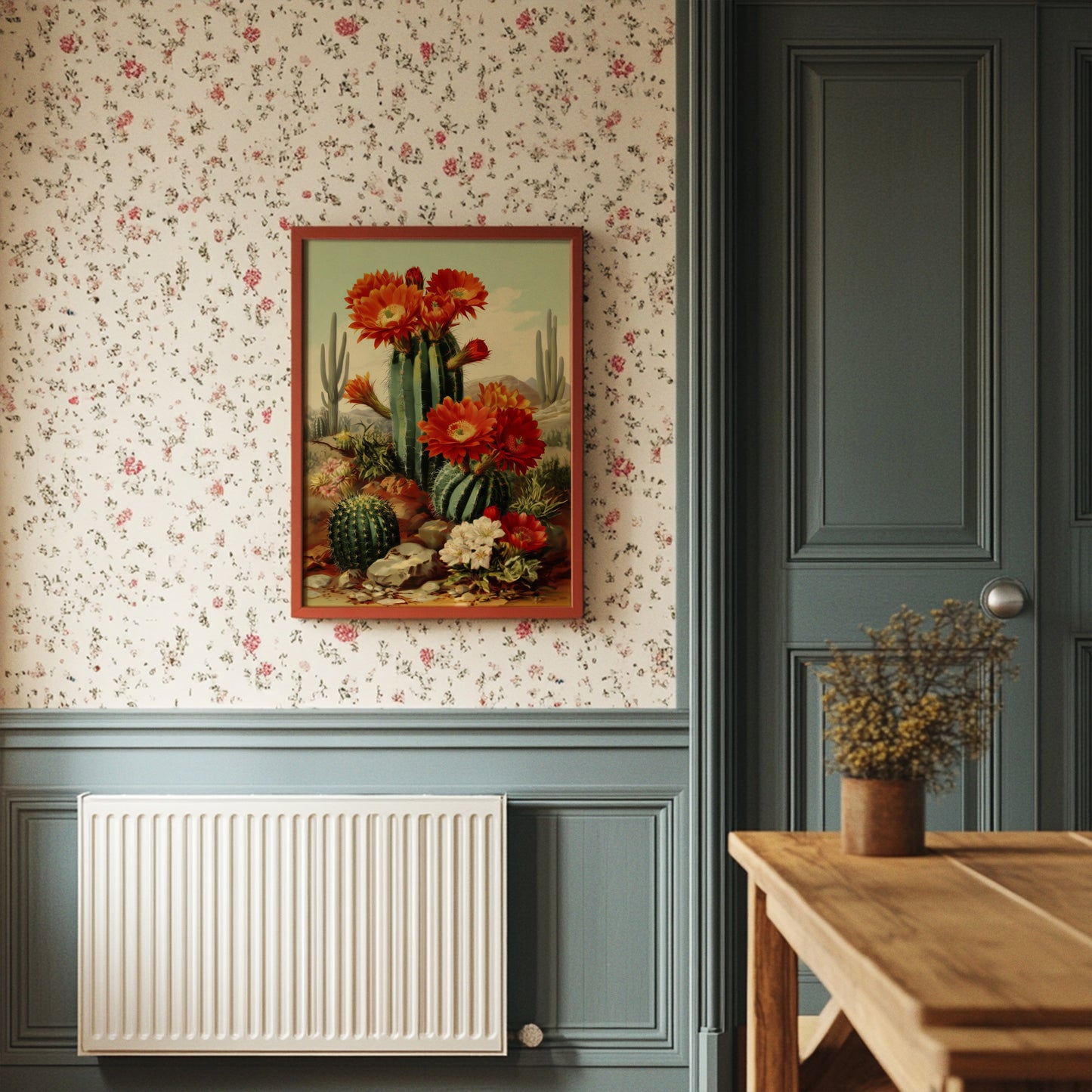 Desert Blooms Dance Against Mountains