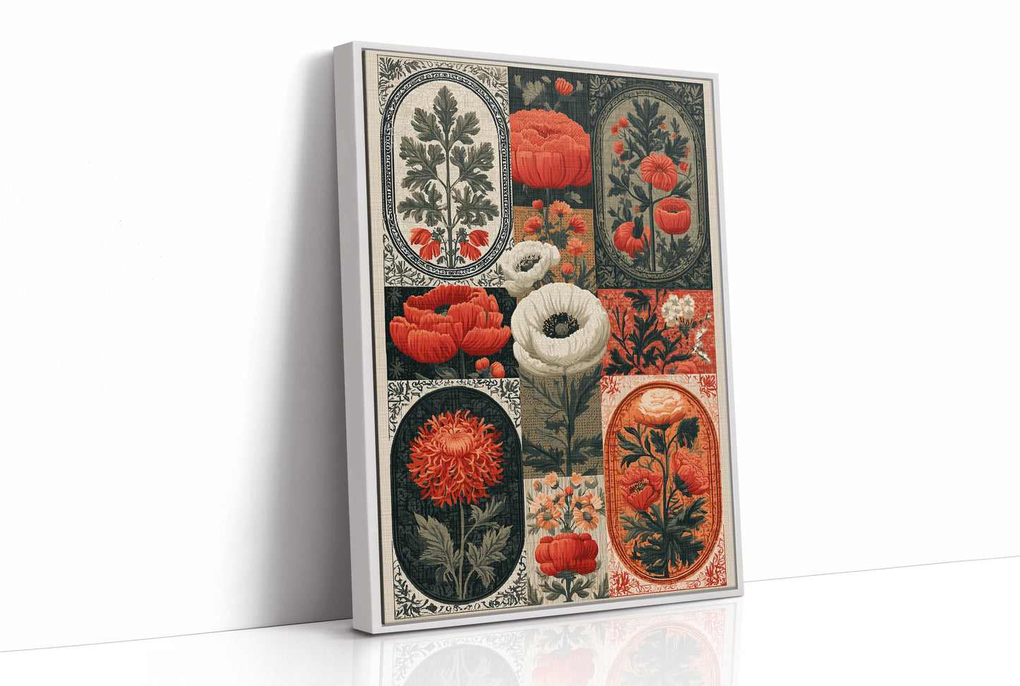 Botanical Patchwork in Red and Ink