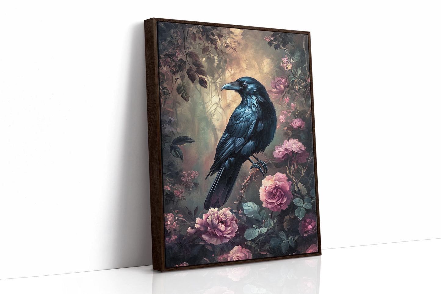 Midnight Raven: Gothic Floral Canvas Wall Art