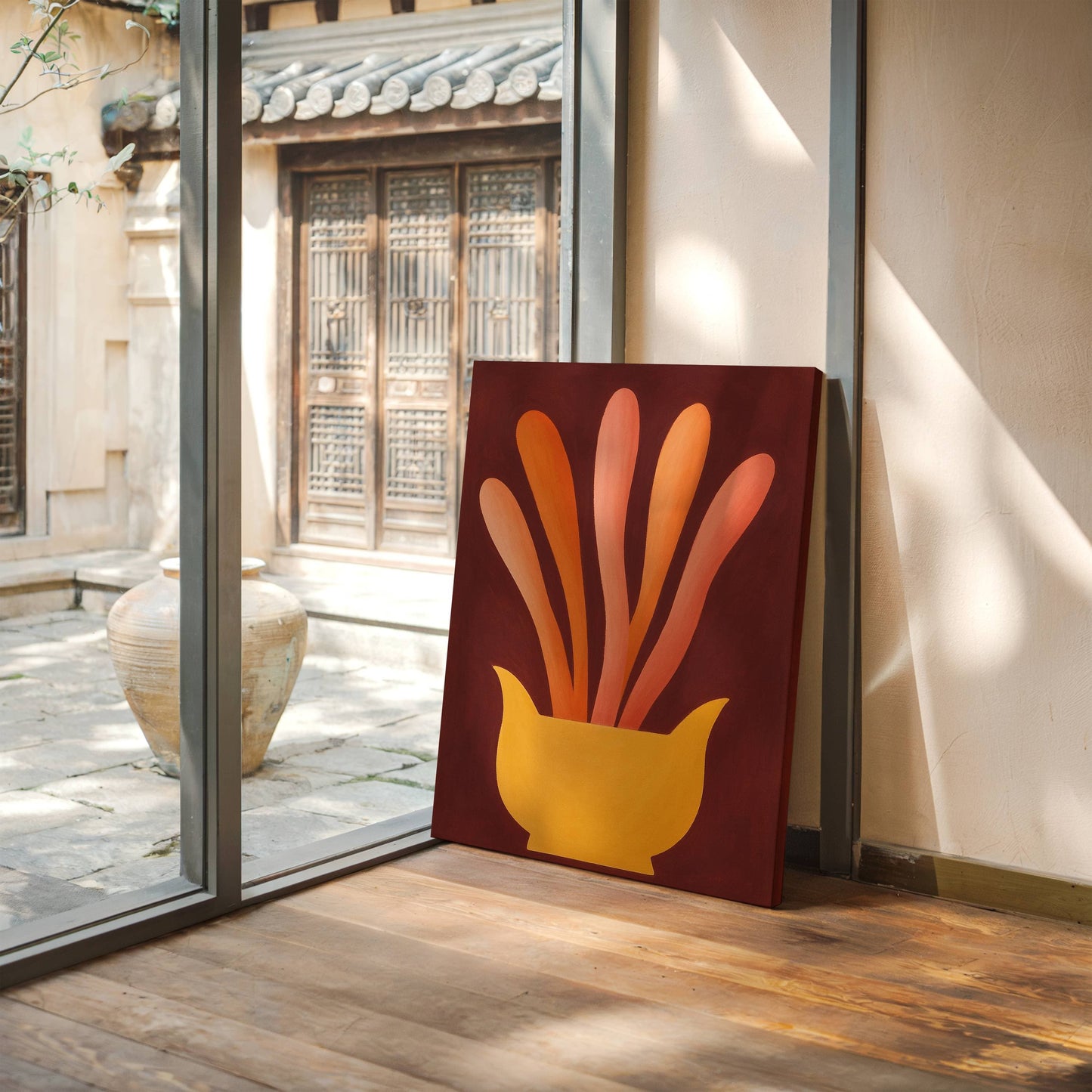 Coral Rays Rise From Golden Bowl