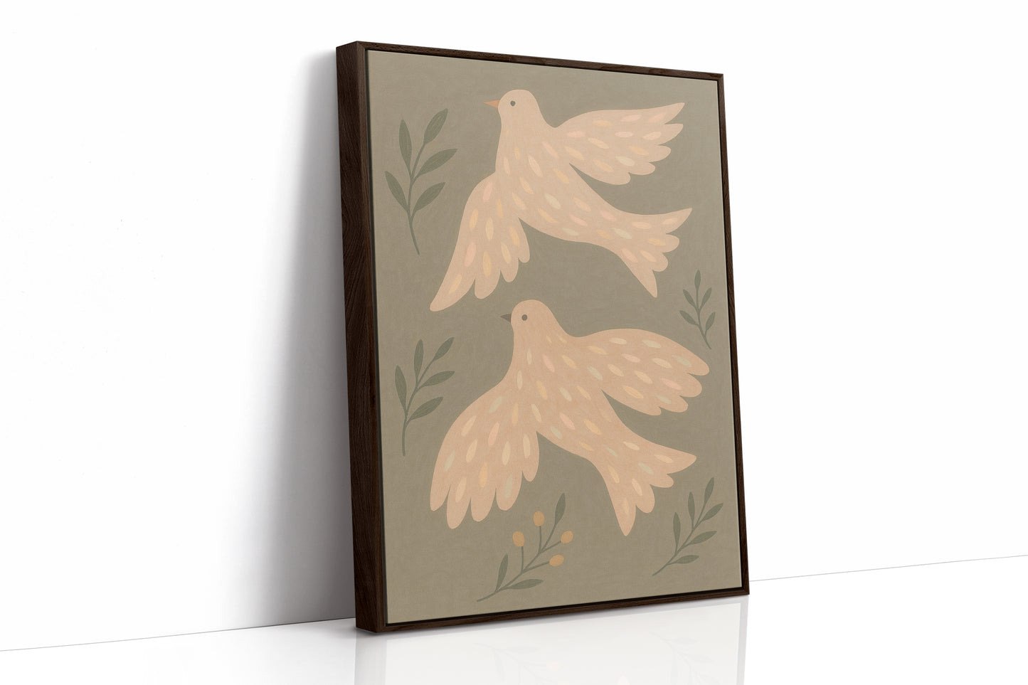 Blush Doves in Olive Sky