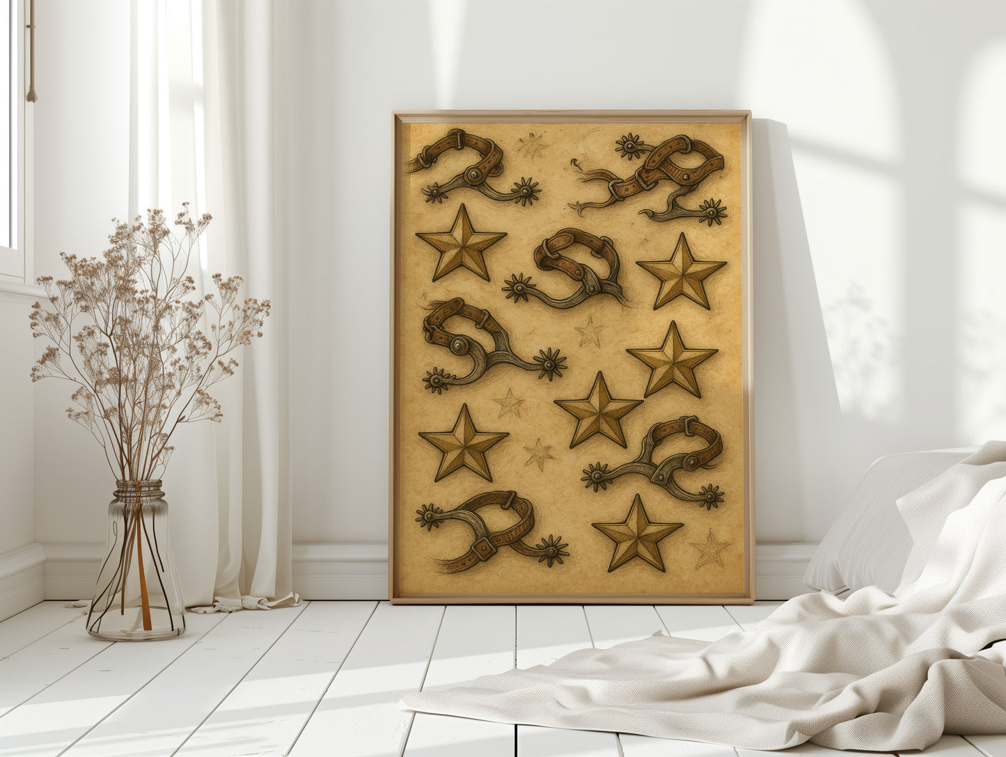 Western Spurs and Stars Vintage Print