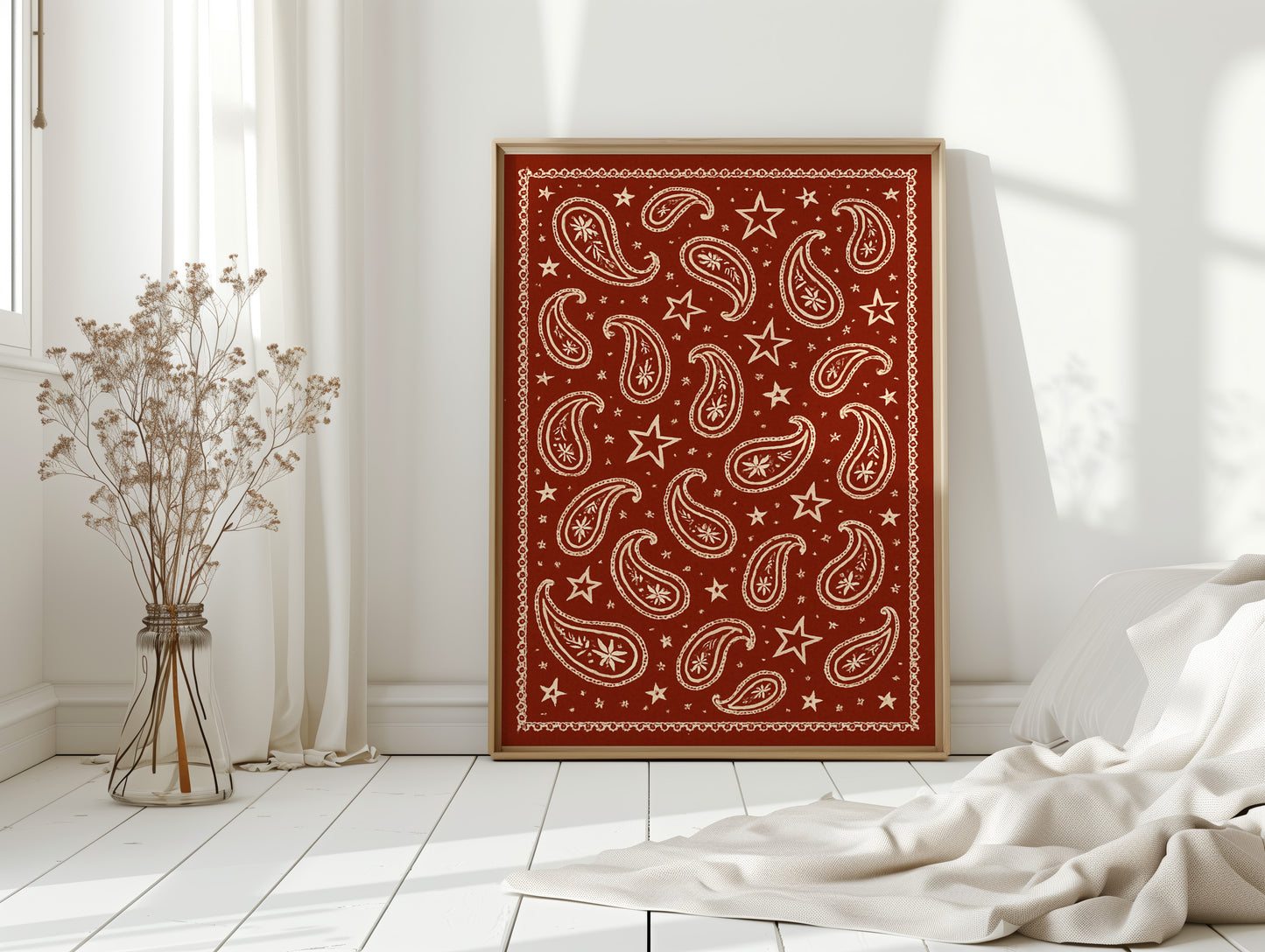 Vintage Red Bandana Star Paisley Print