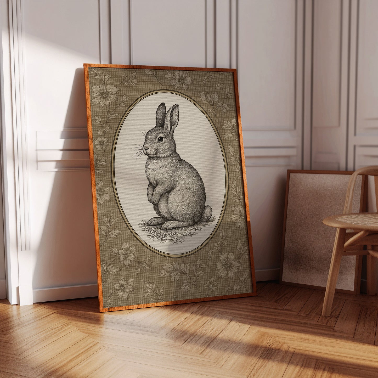 Victorian Rabbit in Floral Frame