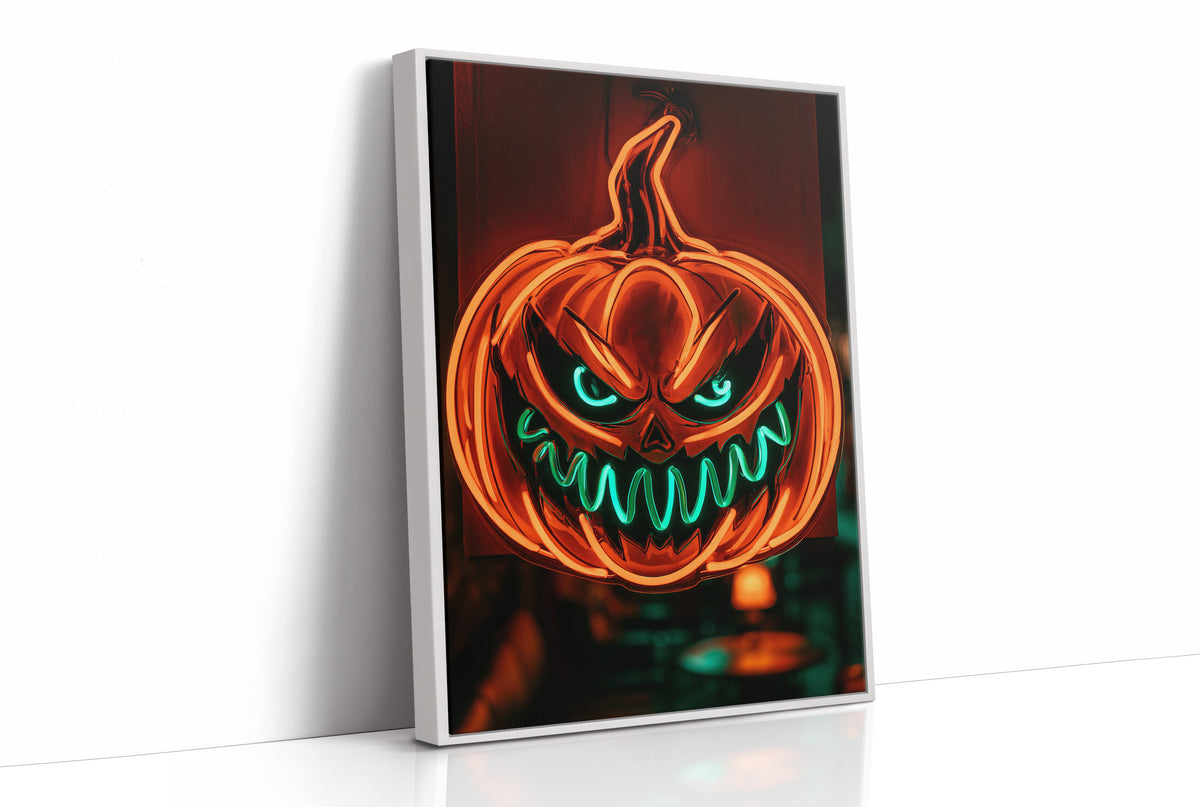 Glow Up, Grin Wide, Scare Hard, print in a white frame