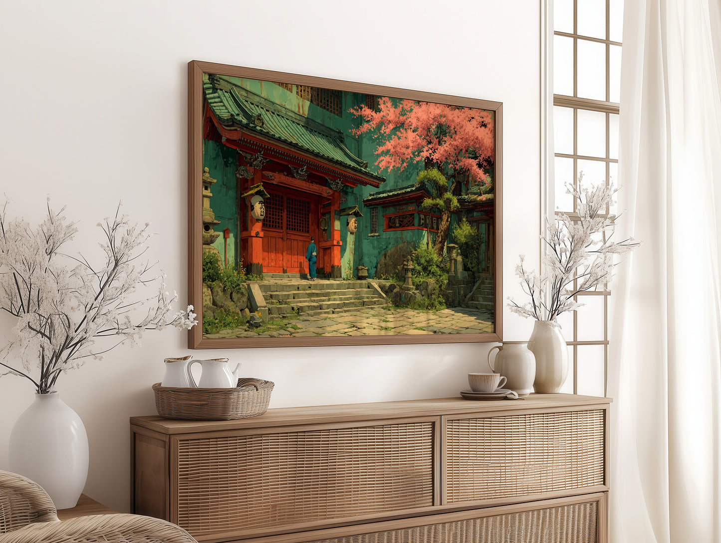 Cherry Blossoms Guard Ancient Temple Gates