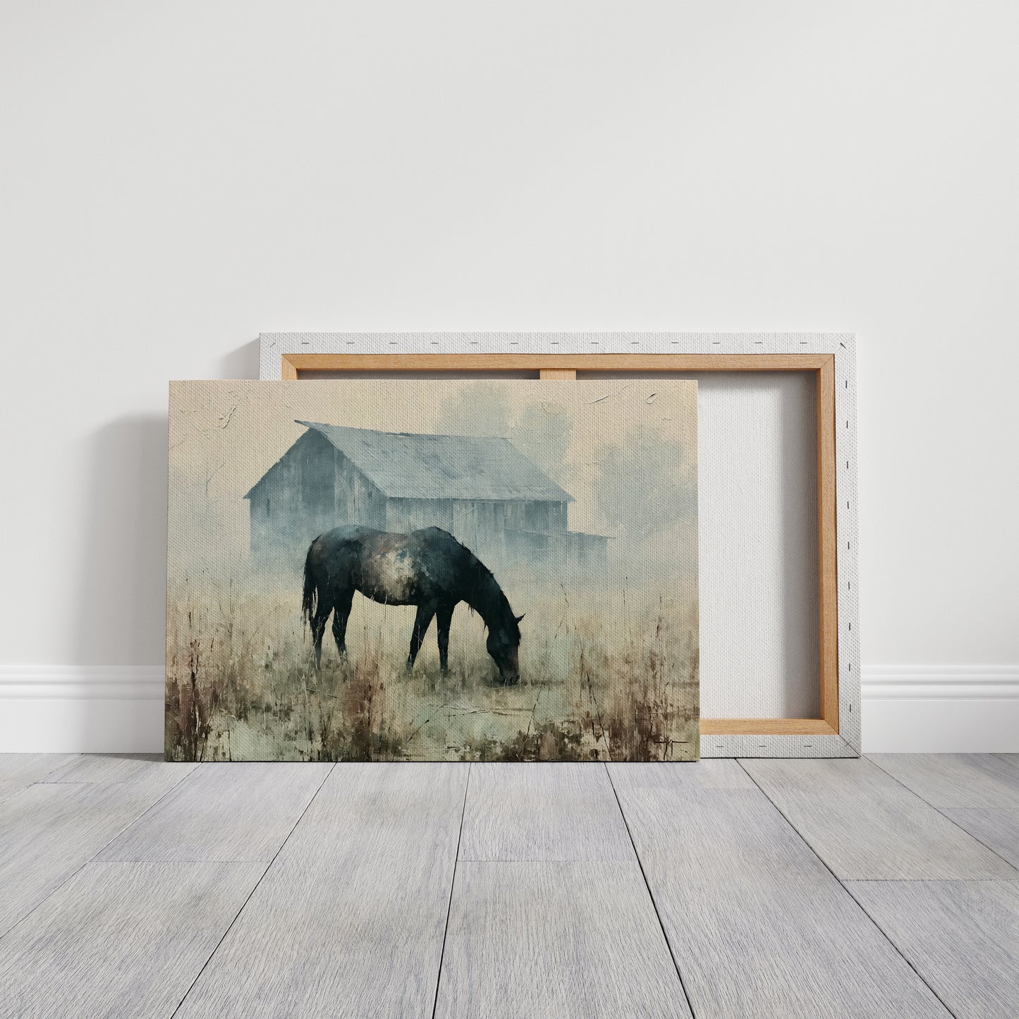 Grazing Horse, Foggy Farmstead