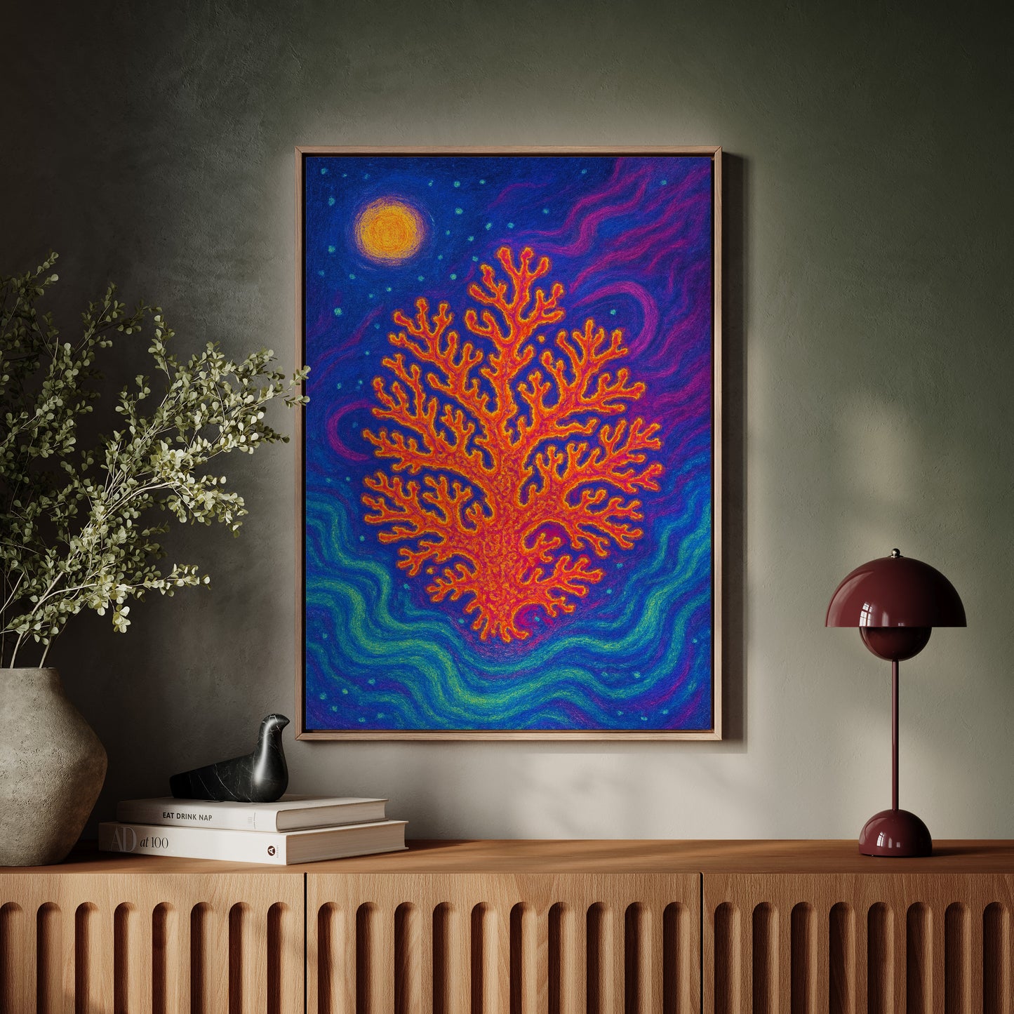 Cosmic Coral Under Moonlight
