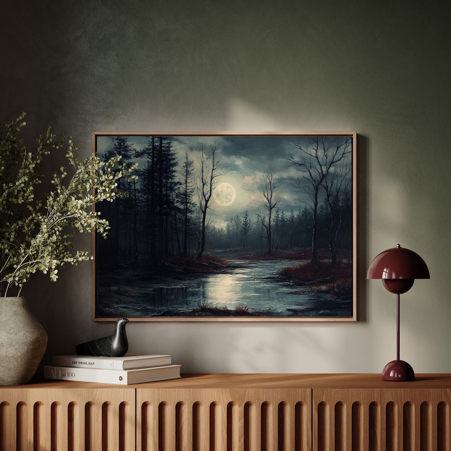 Moonlit Waters Through Winter Woods