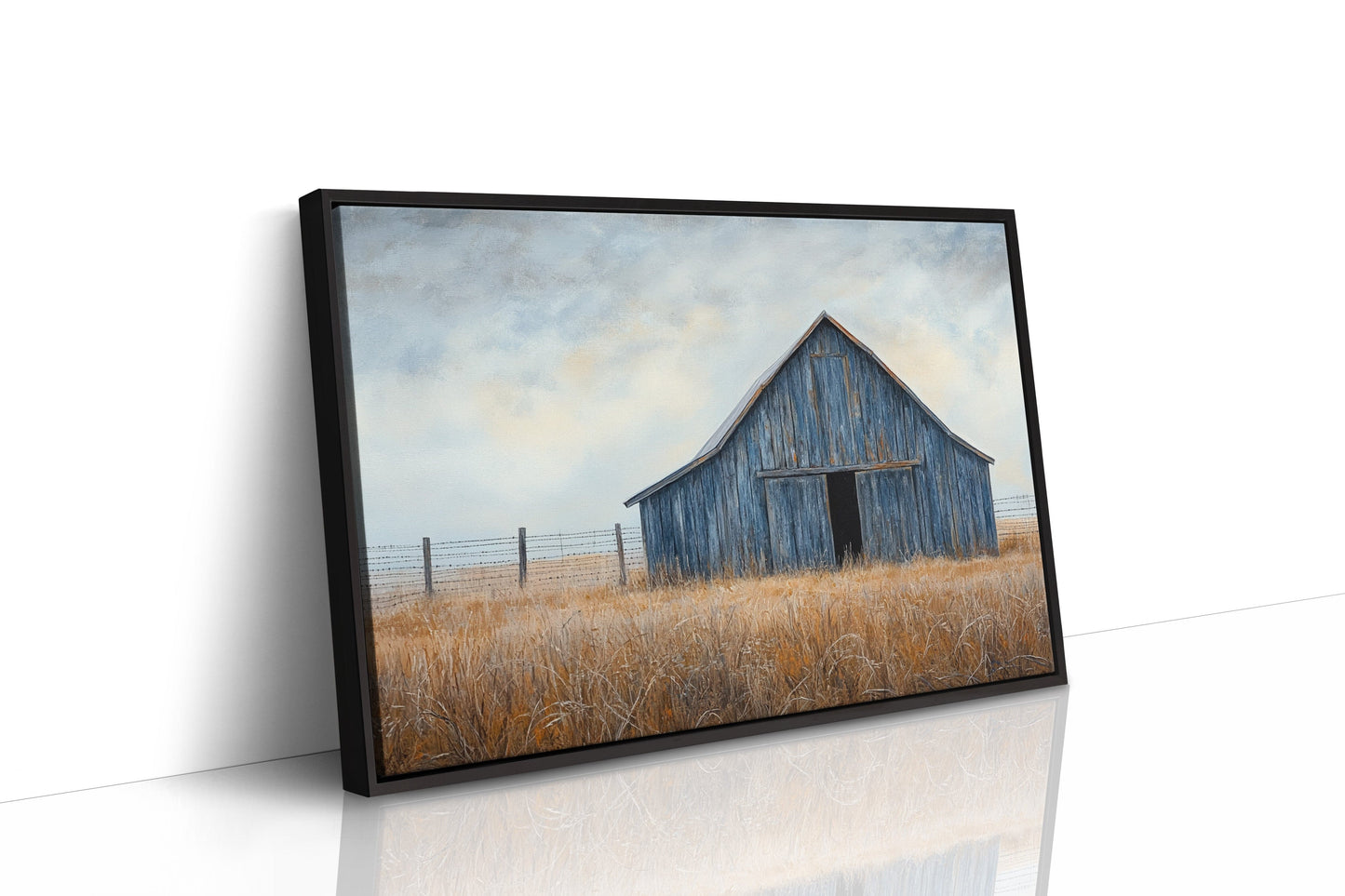 Blue Barn Stands Among Golden Fields