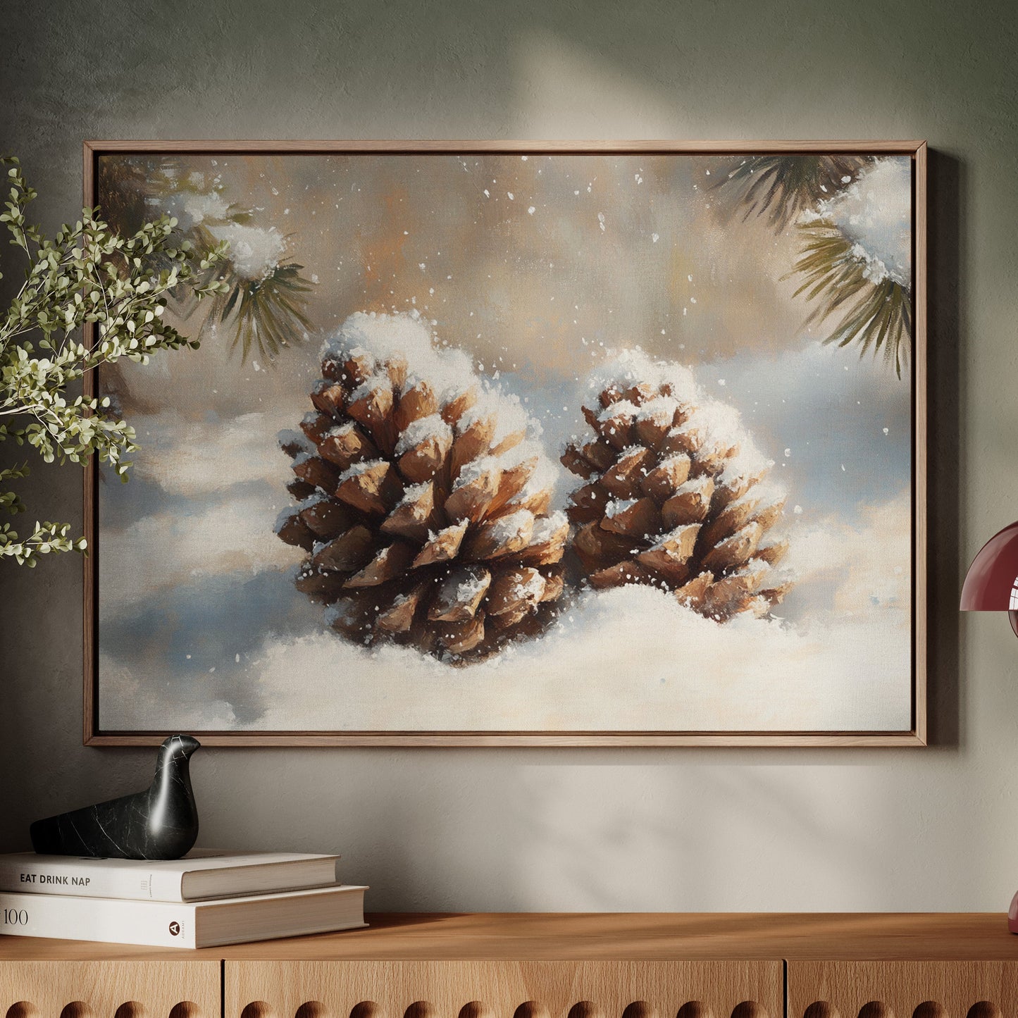 Snow Dusted Pinecones Tell Winter Tales