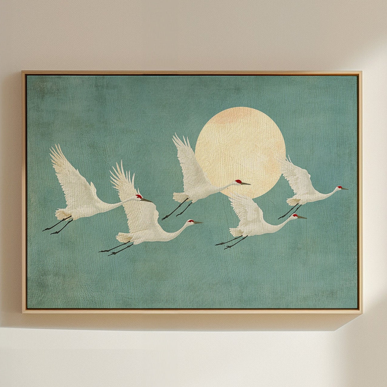 Japanese Crane Wall Art – Minimalist Blue & Gold Crane Print