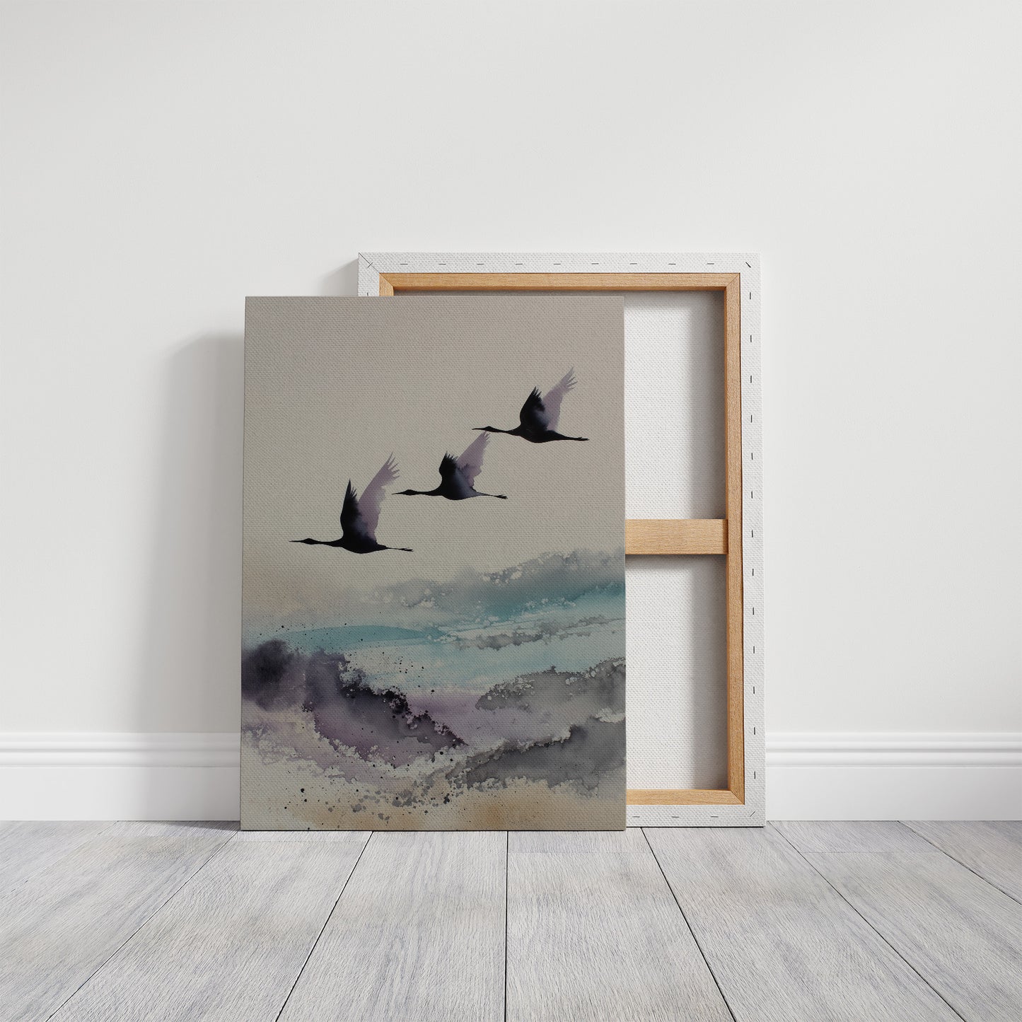 Three Cranes Cross Misty Waters