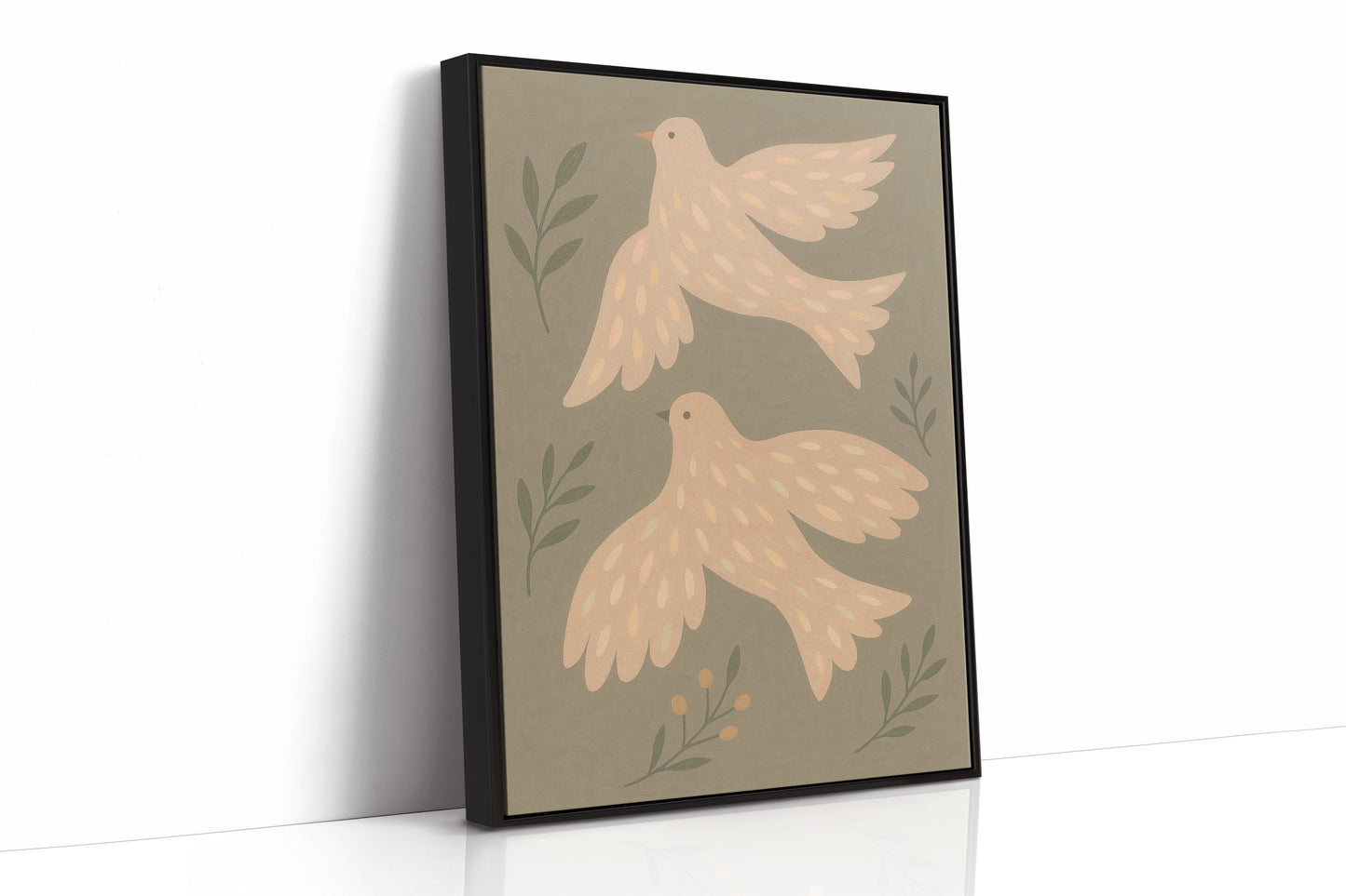 Blush Doves in Olive Sky