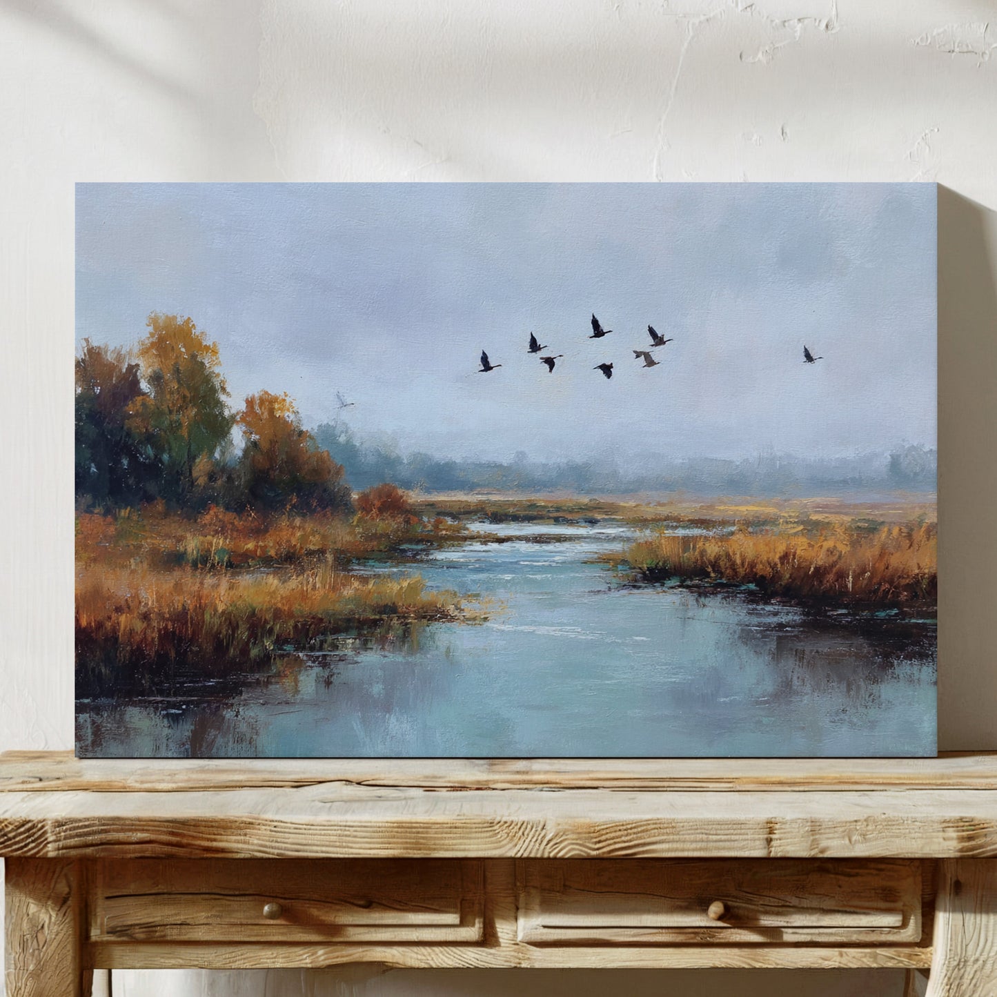 Autumn Geese Cross Silver Waters