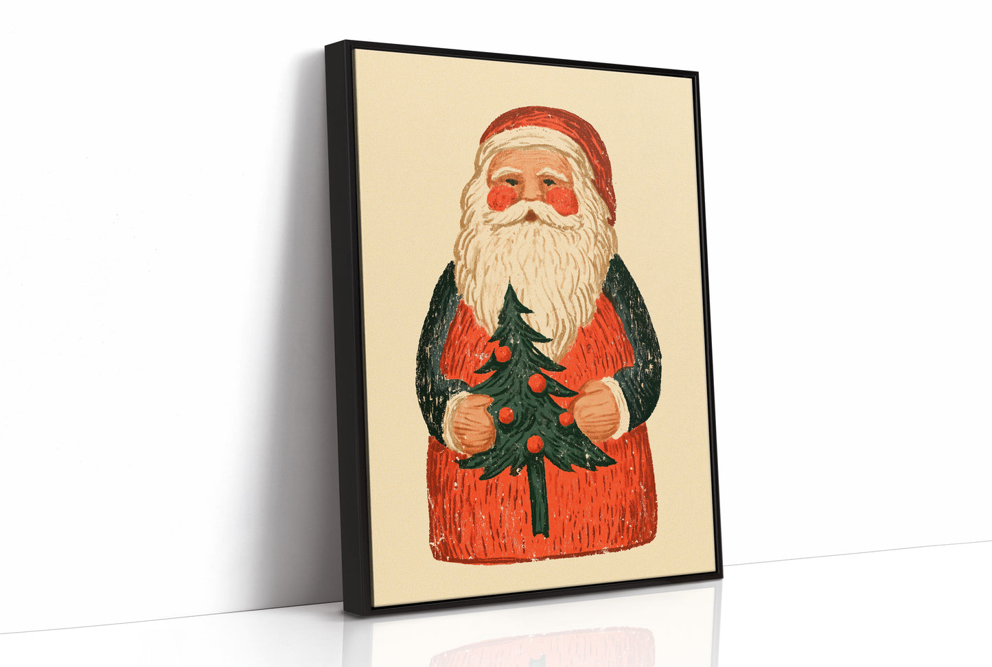 Folk Carved Santa & Tree