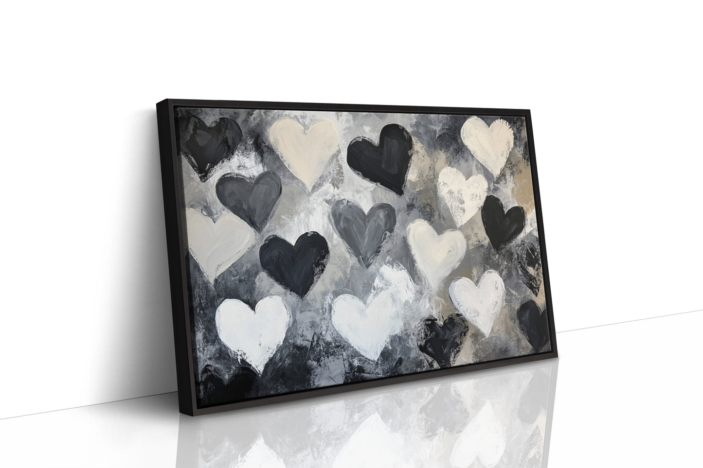 Hearts Dance Through Monochrome Mist