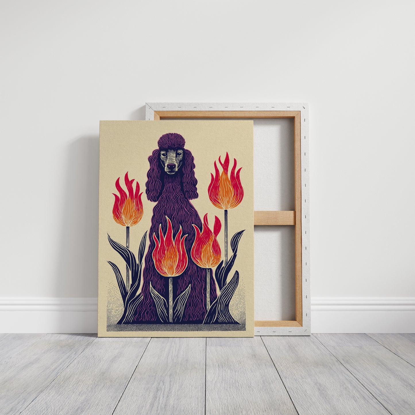Poodle Amidst Fiery Blooms