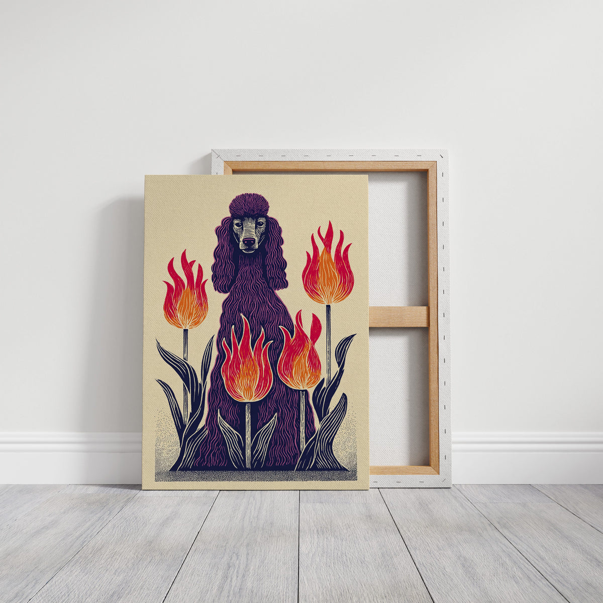 Poodle Amidst Fiery Blooms