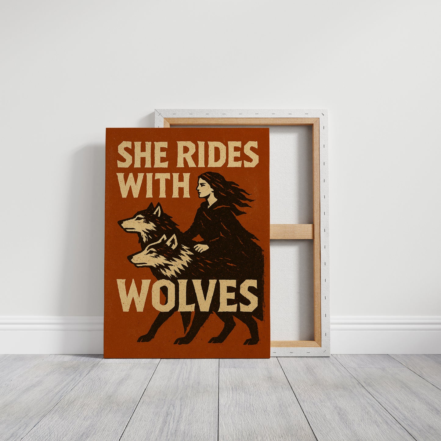 She Rides With Wolves Rustic Art Print