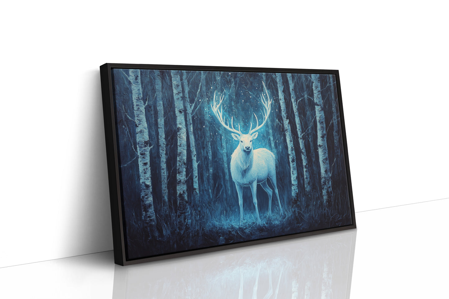Moonlit Stag Among Birch Trees