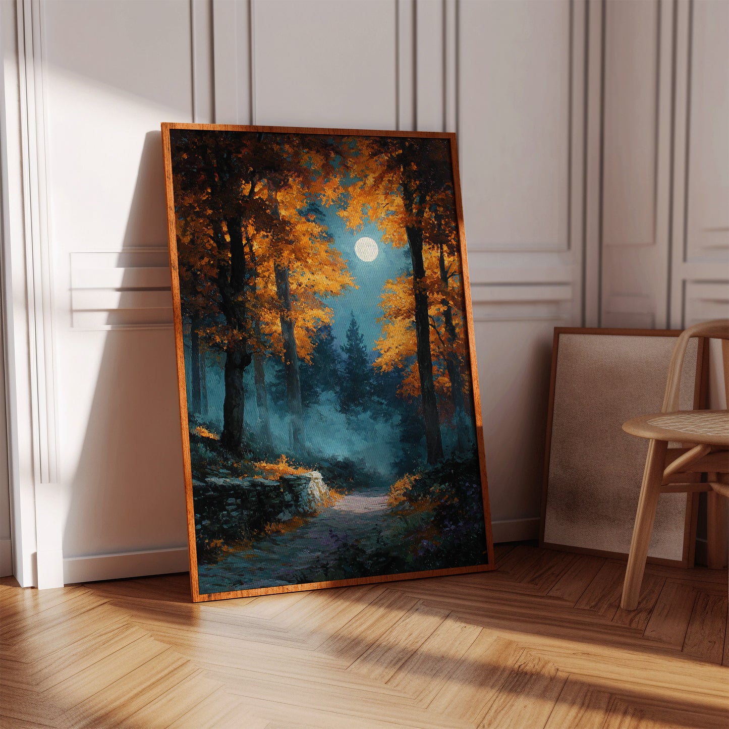 Moonlit Path Through Autumn's Embrace