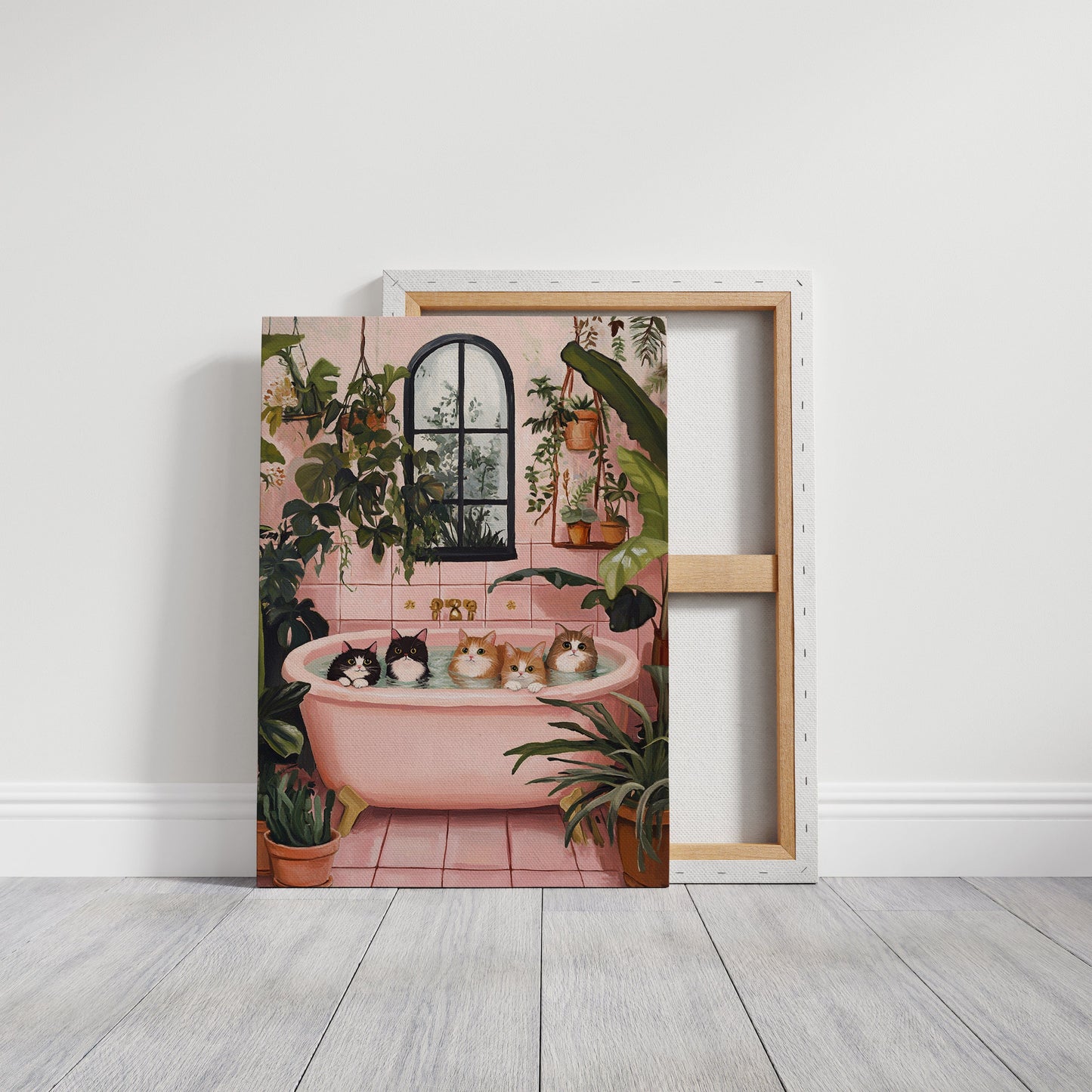 Cat Spa Day – Funny Cat Wall Art, Pink Bathtub Aesthetic, Cozy Home Decor