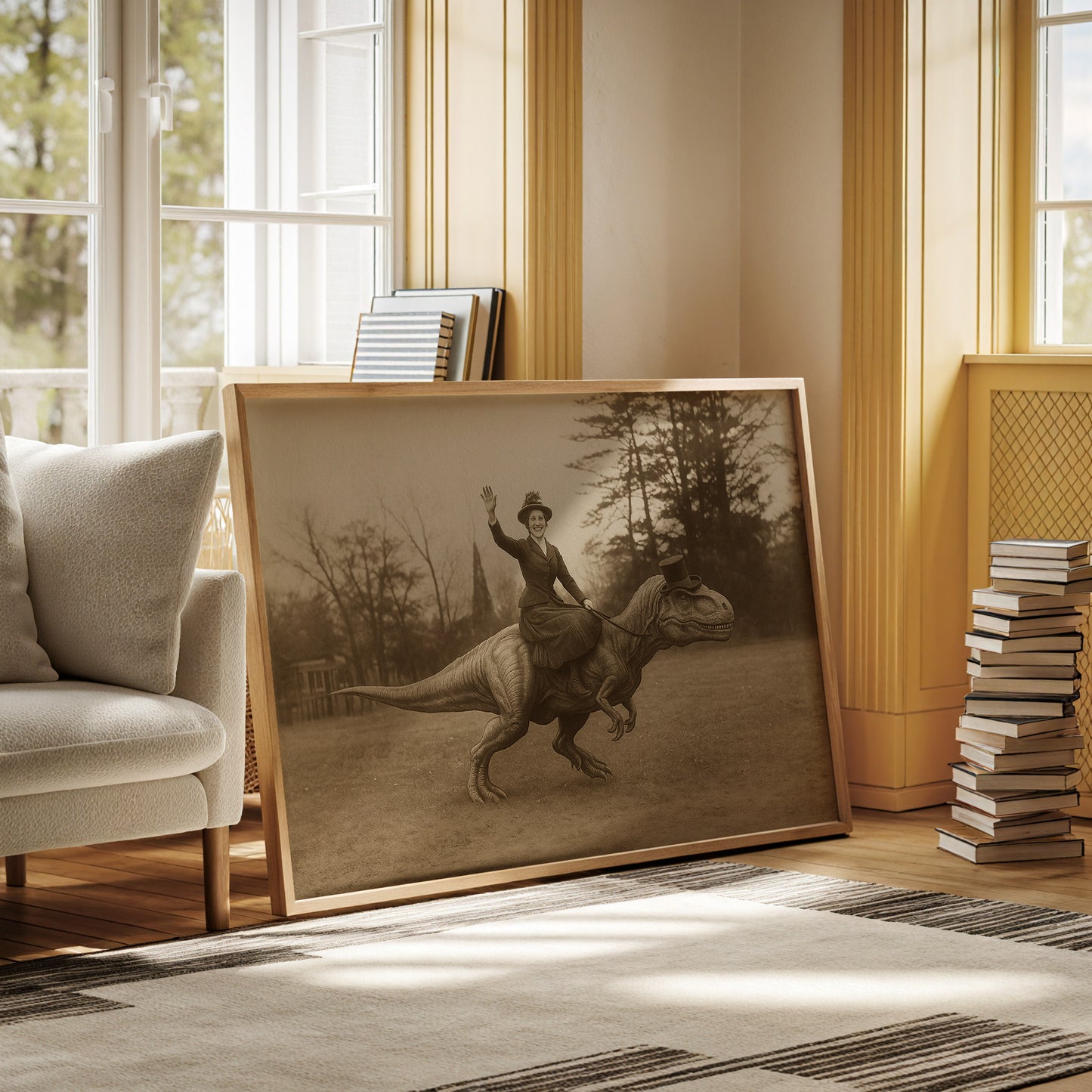 Victorian Lady Riding a Top-Hat T-Rex