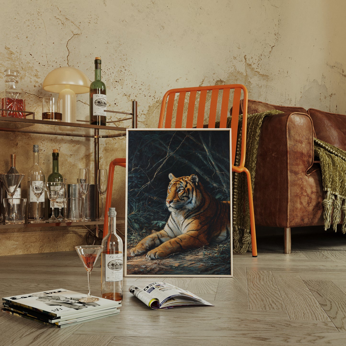 Regal Tiger Against Midnight Marble