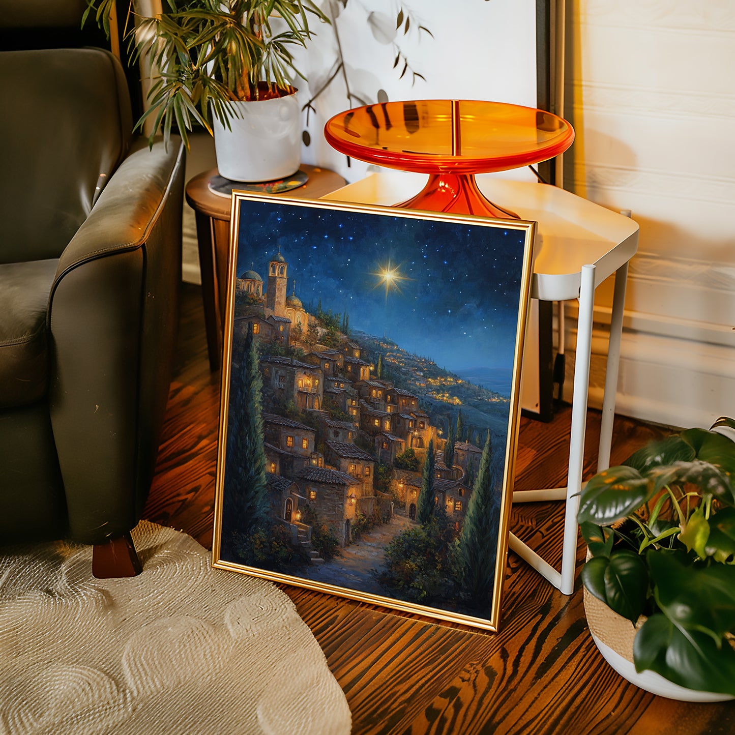 Starry Night Village Canvas Print - Enchanting Landscape Art - Gallery Canvas image 4
